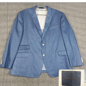 Tommy Hilfiger Suit Jacket Men's 50R Linen & Cotton Marled Blue 2 Button NWOT